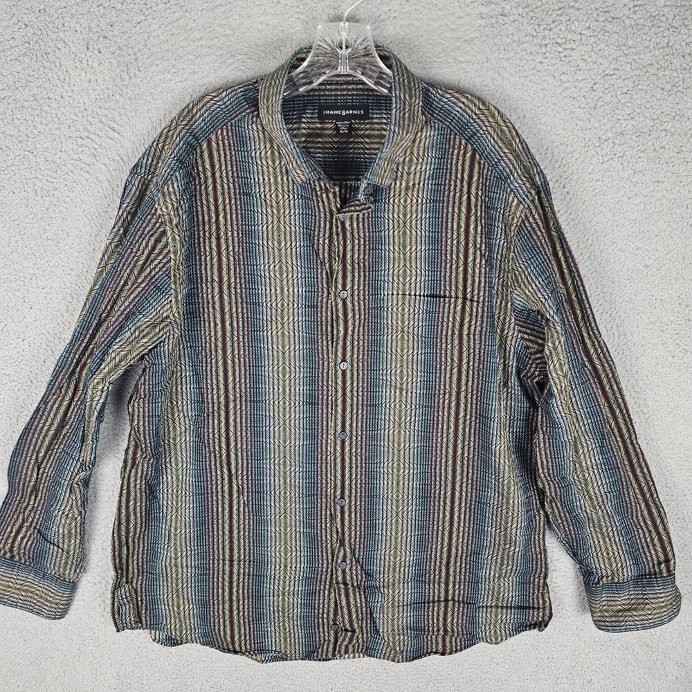 Jhane Barnes Button Down Mens XL Multi Color Geometric Jacquard LS Shirt